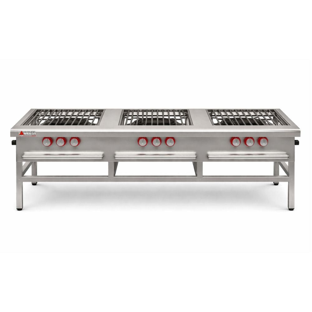 ESTUFÓN DELTA IE-3 | Estufón Triple | Frente 1.80 cm | 3 Quemadores Triples | Restaurantes Cocina Industrial Restaurante Cocina Industrial Comedor Tipo Fogon Preparación Alimentos Grandes Cantidades