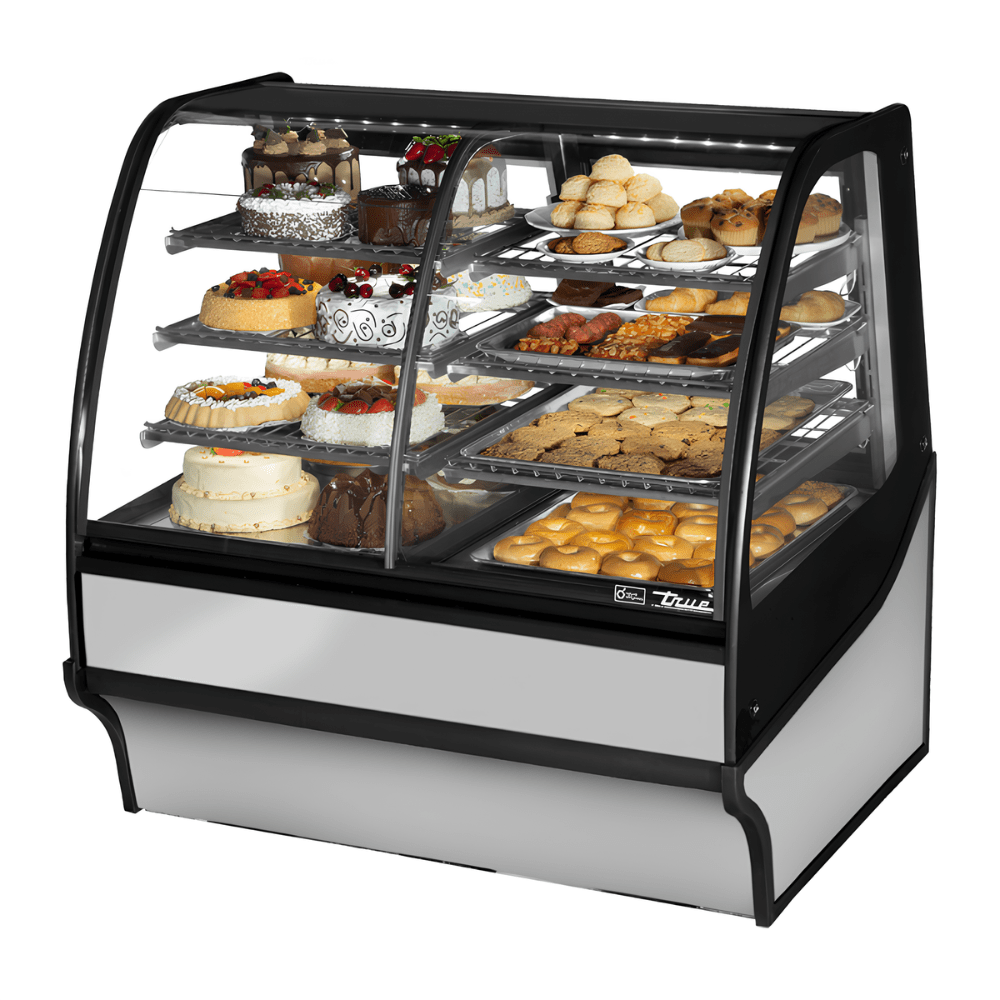 VITRINA EXHIBIDORA TRUE TDM-DZ-48-GE/GE-S-S | Vitrina Exhibidora | Cristal Curvo | 2 Puertas |  6 Estantes | Panaderías Pastelerías Cafeterías