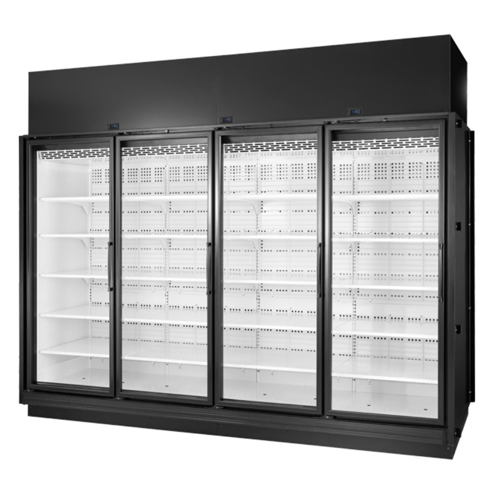 VITRINA TRUE TRM4L-YY-BLK-WHT-1BLKLLLL-4 | Vitrina de Exhibición | 4 Puertas | Supermercados Tiendas de autoservicio Tiendas de conveniencia Restaurantes Cafeterías Bares Heladerías Negocios de postres Hoteles Buffets Tiendas de bebidas Distribuidores de alimentos