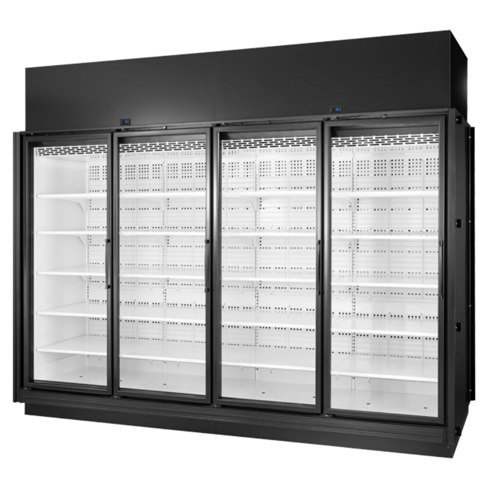 VITRINA TRUE TRM4M-NY-BLK-WHT-1BLKLLLL-4 | Vitrina de venta minorista auténtica | 4 Puertas | Supermercados Tiendas de autoservicio Tiendas de conveniencia Bares Heladerías Negocios de postres Hoteles Buffets Tiendas de bebidas Distribuidores de alimentos